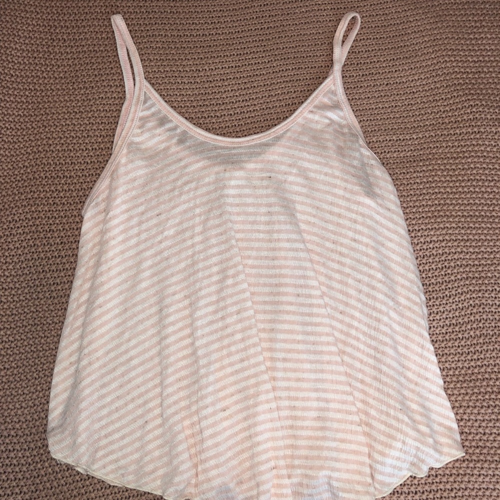 Pink & white striped flowy tank top
